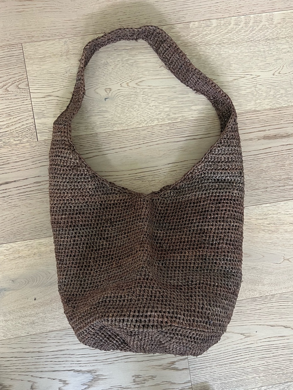 HELEN KAMINSKI Crocheted Raffia Bucket Tote Shoulder Bag Brown